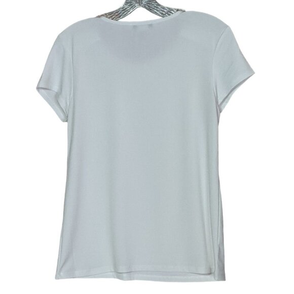 GRACE Round Neck Zipper Enhanced Short Sleeve Stretch Top White Size Small - Picture 8 of 9